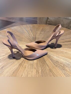 Marc Fisher Patent Slingback Pointed-Toe Pumps - Nude